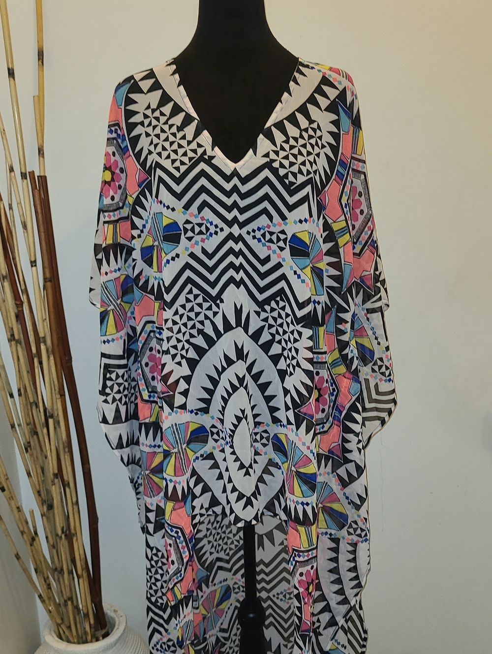 Boohoo Black White Geometric & Multicolor Print Swim Coverup